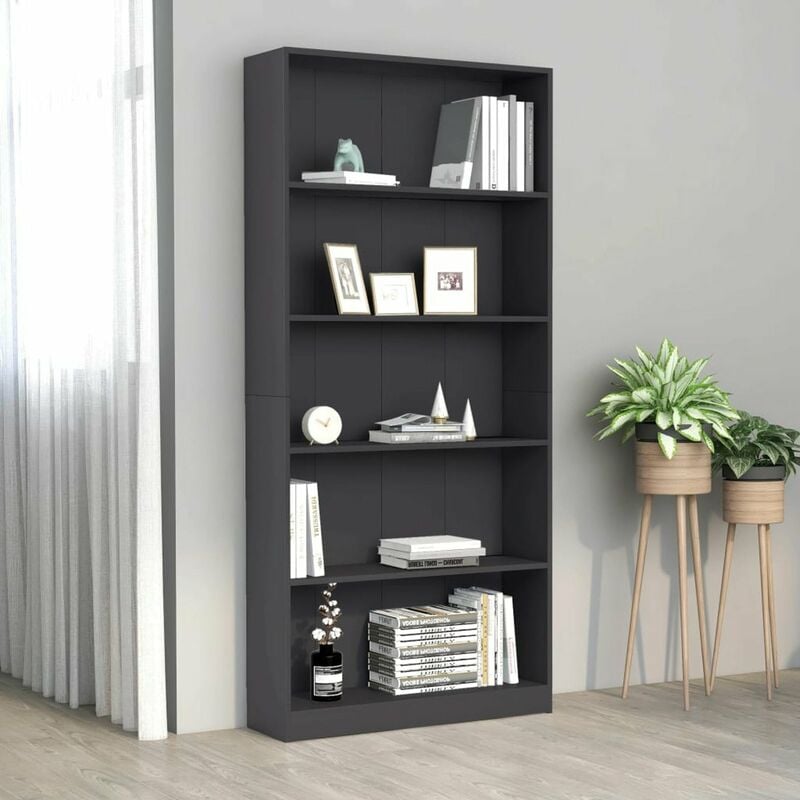 

Estanteria de 5 niveles de aglomerado gris 80x24x175 cm