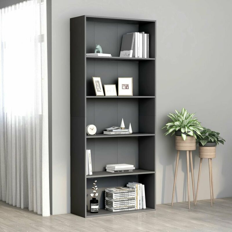 

Happyshopping - Estanteria de 5 niveles de aglomerado gris 80x30x189 cm