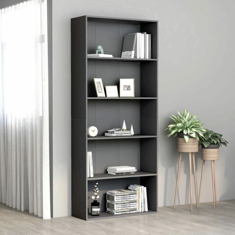 

Estantería de 5 niveles de aglomerado gris 80x30x189 cm