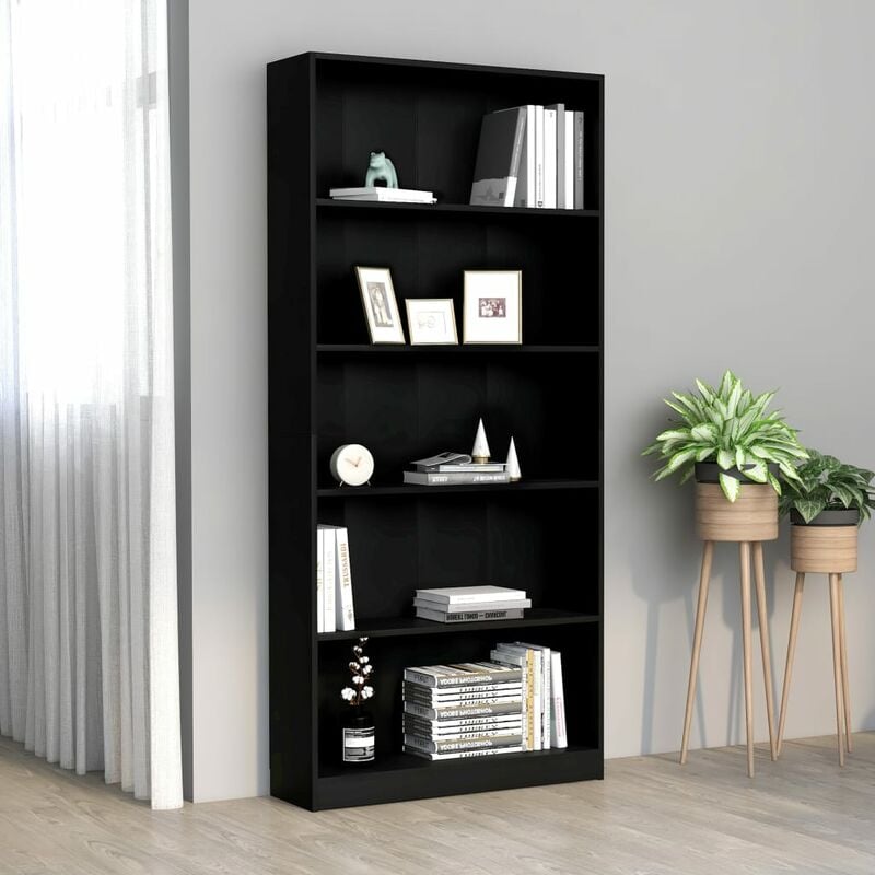

Estantería de 5 niveles de aglomerado negro 80x24x175 cm