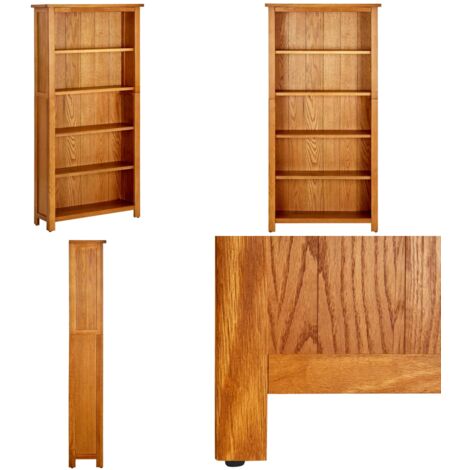 Estantería de 5 niveles de madera maciza de roble 70x22x140 cm - Estantería de roble - Estantería de 5 niveles