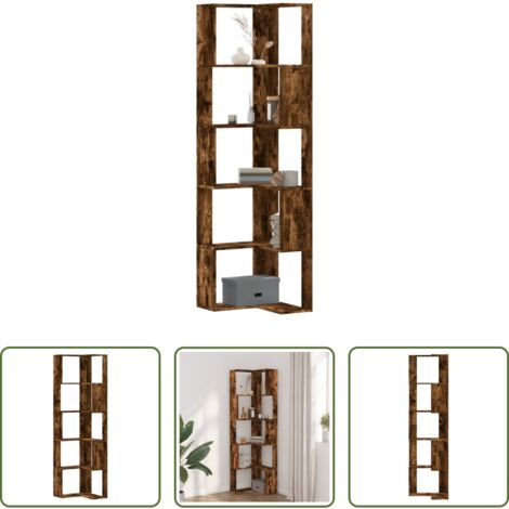 Estantería de 5 niveles -  Estantería esquina 5 niveles madera roble ahumado 50x50x179 cm