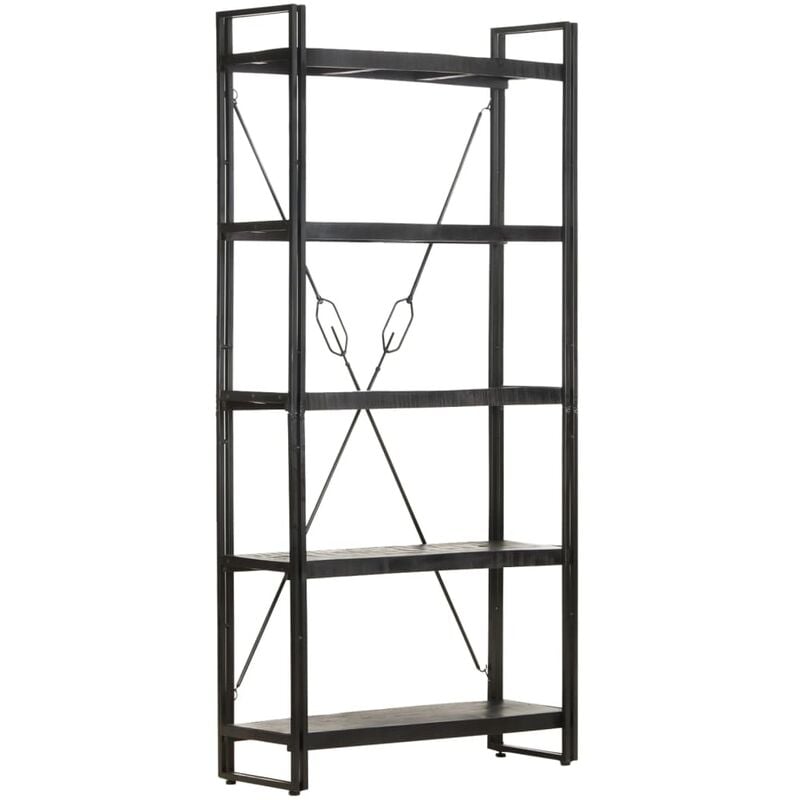 

Estantería de 5 niveles madera maciza mango negro 90x30x180 cm