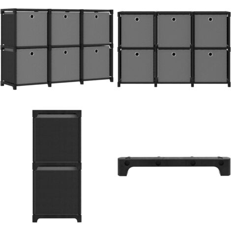 Estantería de 6 cubos con cajas de tela negro 103x30x72,5 cm - Estantería decorativa - Estantería de 6 cajas