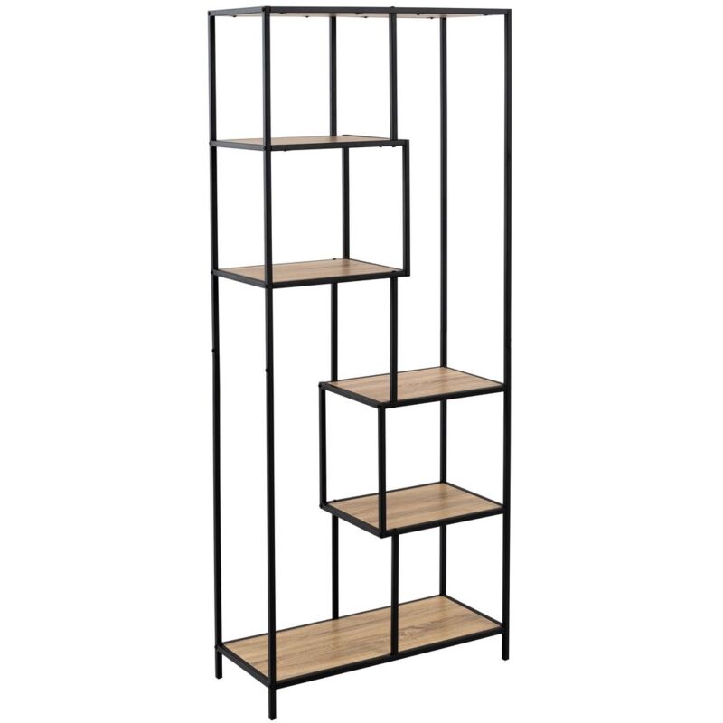 

Lolahome - Estantería de 6 estantes de acero y madera MDF en negro y natural industrial, de 77x33x185 cm