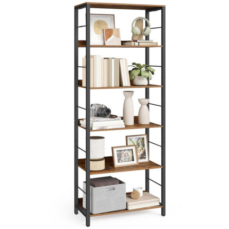 Estantería de 6 niveles con paneles traseros de estilo industrial para sala de estar estudio y oficina en casa color marrón 120005806