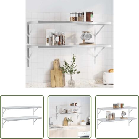 Estantería de acero inoxidable -  Estantes de pared 2 uds acero inoxidable plateado 100x40 cm