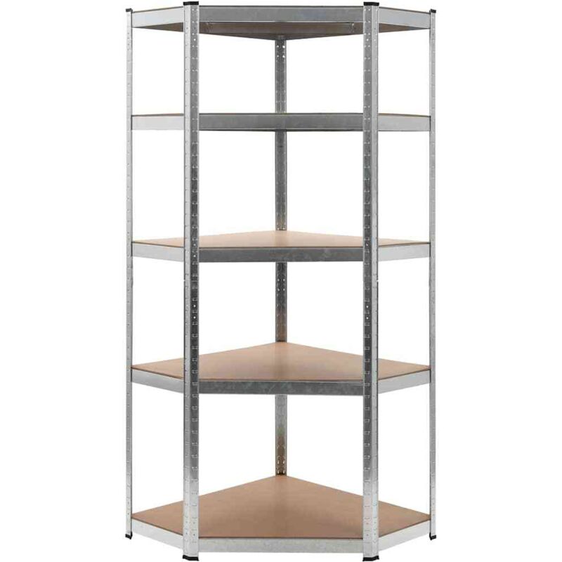 Estantería esquina 5 niveles madera contrachapada y acero plata vidaXL