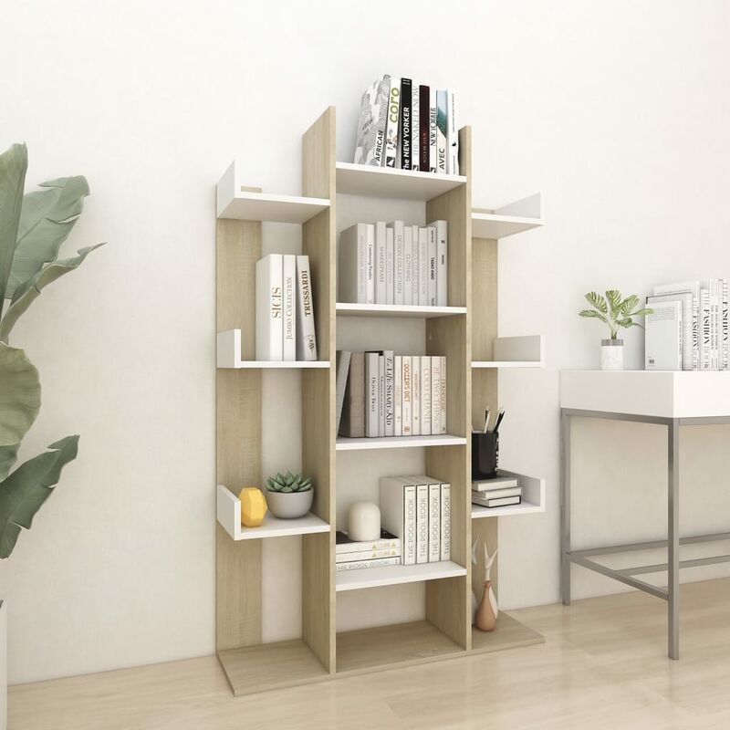 

Estantería de aglomerado blanco roble Sonoma 86x25,5x140 cm