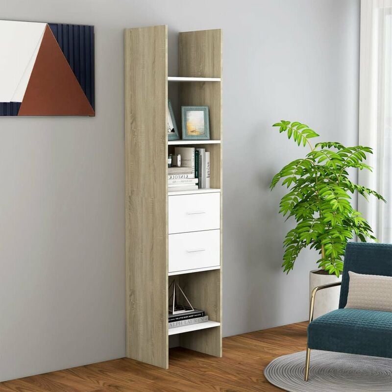 

Happyshopping - Estanteria de aglomerado blanco y roble Sonoma 40x30x180 cm