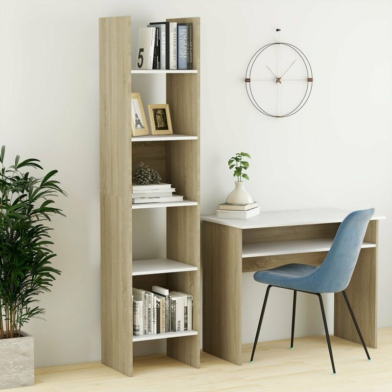 

Estanteria de aglomerado blanco y roble Sonoma 40x30x180 cm
