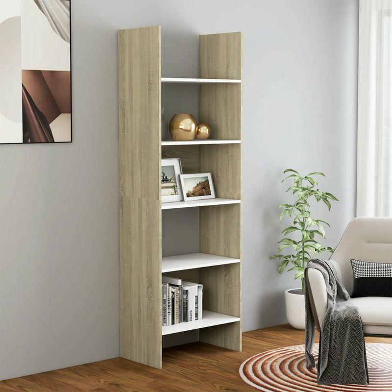 

Estanteria de aglomerado blanco y roble Sonoma 60x35x180 cm