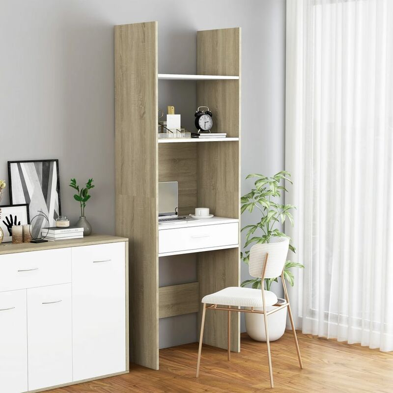 

Estantería de aglomerado blanco y roble Sonoma 60x35x180 cm