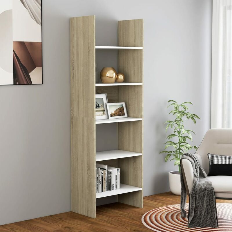 

Estantería de aglomerado blanco y roble Sonoma 60x35x180 cm