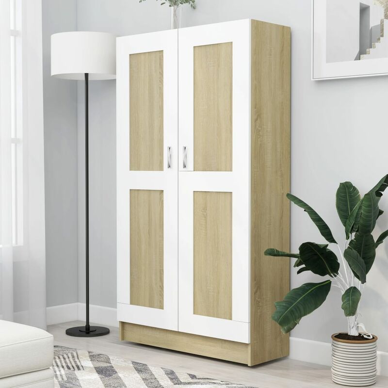 

Estantería de aglomerado blanco y roble Sonoma 82,5x30,5x150 cm