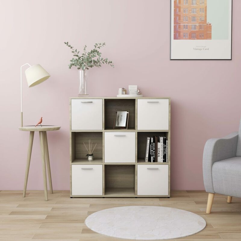 

Estanteria de aglomerado blanco y roble Sonoma 90x30x90 cm