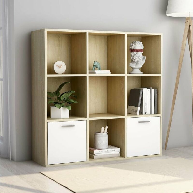 

Estanteria de aglomerado blanco y roble Sonoma 98x30x98 cm
