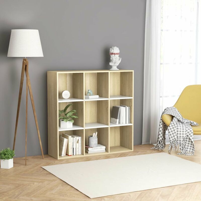 

Estanteria de aglomerado blanco y roble Sonoma 98x30x98 cm