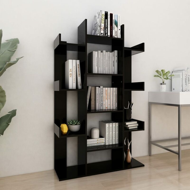 

Estantería de aglomerado negro brillante 86x25,5x140 cm