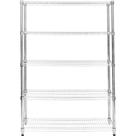 Estantería de Alambre 5 Niveles sin Tornillos Almacenaje Almacenamiento Metálico Acero Carbono Cromado Cocina Oficina Garaje 45x150x180cm con Estantes Ajustables Pies Niveladores Capacidad Peso 1000kg