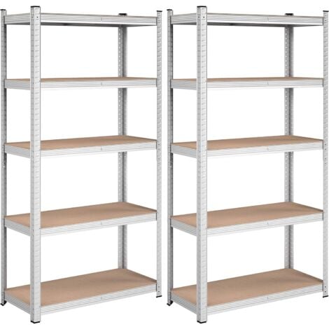 SONGMICS Estantería de Almacenaje de 5 Niveles, Set de 2, 180 x 90 x 40 cm, Carga de 875 kg (175 kg por nivel), con Estante Ajustable en Altura, para Garaje, Marco de Acero Reforzado, Plata