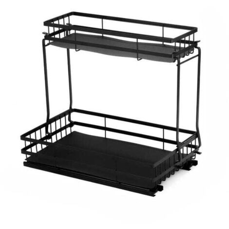 Estantería de almacenamiento bajo el fregadero con cestas deslizantes, organizador multinivel para cocina y baño, color negro.