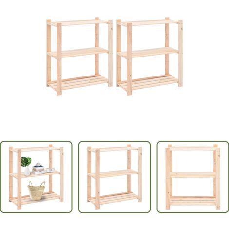 Estantería de almacenamiento -  Estantería 3 niveles 2 unidades madera pino maciza 150 kg