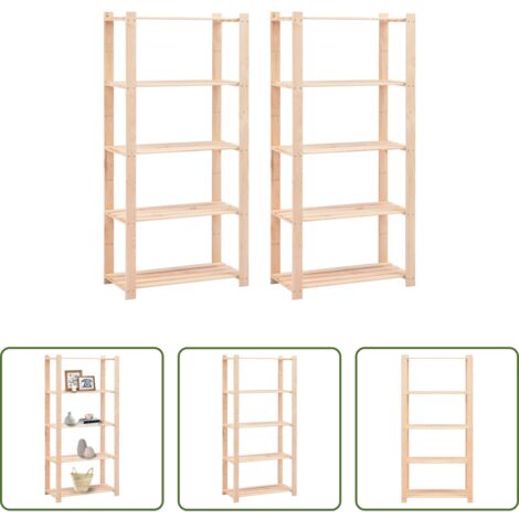 Estantería de almacenamiento -  Estantería 5 niveles 2 unidades madera pino maciza 250 kg