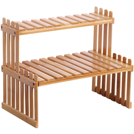 Estantería de bambú de 2 niveles para macetas, organizador de balcón, organizador de armario, multifuncional para bricolaje en la sala de estar y la habitación de los niños.