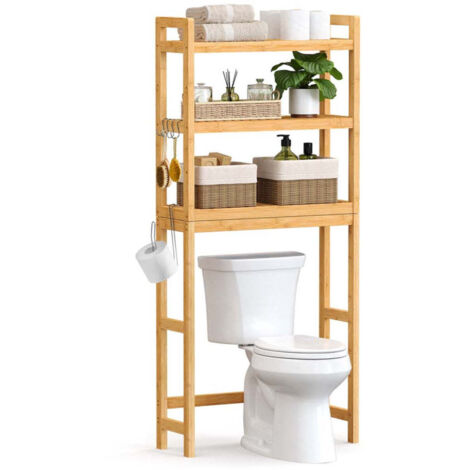 Estantería de baño 26 x 63 x 163 cm 3 niveles de bambú organizador de baño con estantes ajustables capacidad de carga de 15 kg por nivel fácil montaje blanco 120006593
