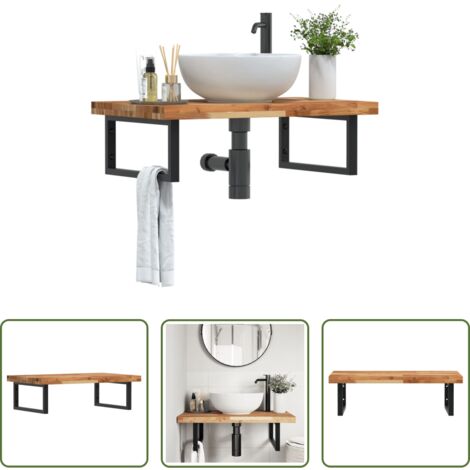 Estantería de baño -  Estante de lavabo de pared acero y madera maciza de acacia