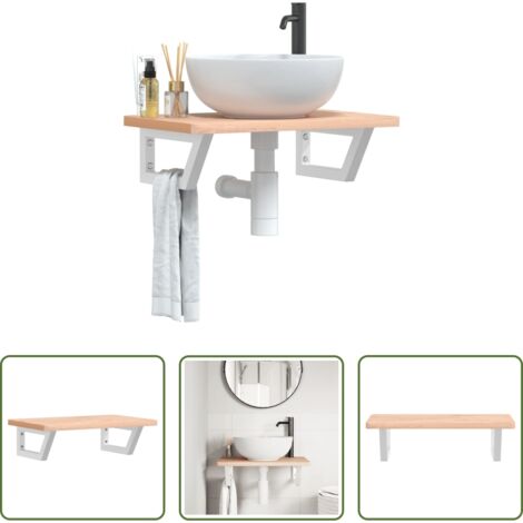Estantería de baño -  Estante de lavabo de pared de acero y madera maciza de haya