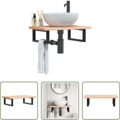 Estantería de baño -  Estante de lavabo de pared de acero y madera maciza de haya
