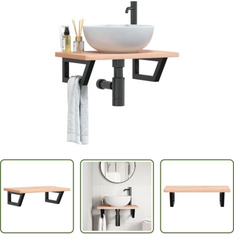 Estantería de baño -  Estante de lavabo de pared de acero y madera maciza de haya