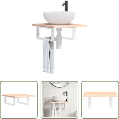 Estantería de baño -  Estante de lavabo de pared de acero y madera maciza de roble