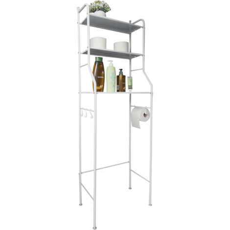 Estantería de Baño sobre Inodoro | 3 Alturas | Soporte para Papel WC | Soportes para Toallas | Resistente a Agua y Polvo | Patas ajustables en Altura (Negro) - Negro