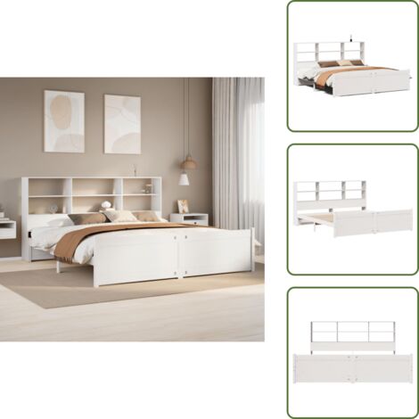 Estantería de cama - vidaXL Cama con estantería sin colchón madera maciza blanca 180x200 cm - Cama con cabecero