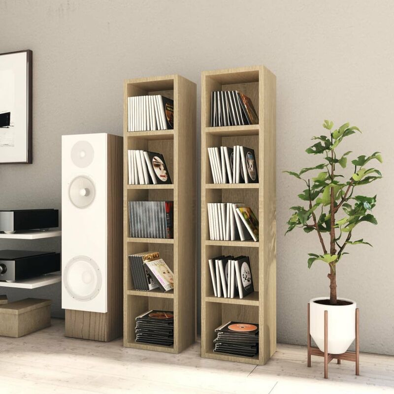 

Estanteria de CDs 2 uds roble Sonoma aglomerado 21x16x93,5 cm