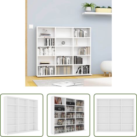 Estantería de CDs -  Armario para CDs madera contrachapada blanco 100x23x89,5 cm