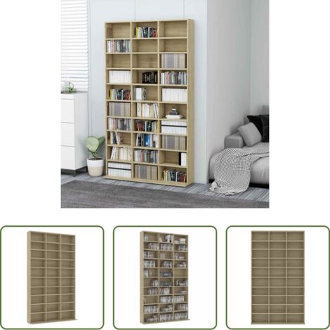 Estantería de CDs -  Armario para CDs madera contrachapada Sonoma 102x16x177,5 cm