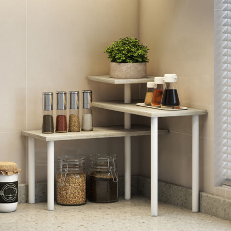 Estantería de Cocina de 3 Niveles con 3 Baldas Giratorias Marco de Metal y Diseño Escalonado para Comedor Salón Natural
