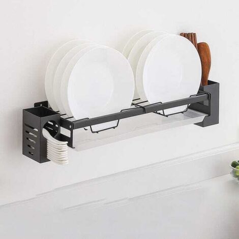 Estantería de cocina de acero inoxidable para montaje en pared, sin necesidad de taladrar, para guardar cuencos y platos, con escurridor compacto, 43 × 15 × 7,5 cm.