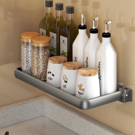 Estantería de cocina, especiero, plegable, 32,5 × 15 × 5 cm - Almacenamiento de cocina sin taladrar, para especias, multifuncional - Gris