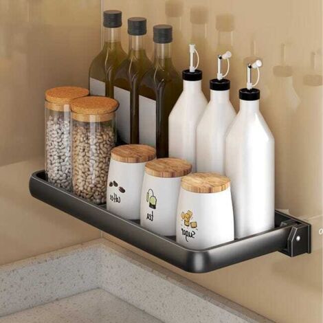 Estantería de cocina, especiero, plegable, 32,5 × 15 × 5 cm - Almacenamiento de cocina sin taladrar, para especias, multifuncional - Negro