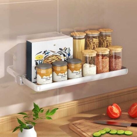 Estantería de cocina, especiero, plegable, 41,5 × 15 × 6,5 cm - Almacenamiento de cocina sin taladrar, para especias, multifuncional - Blanco