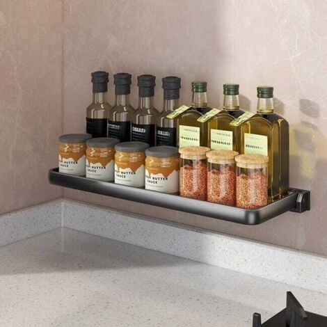 Estantería de cocina, especiero, plegable, 41,5 × 15 × 6,5 cm - Almacenamiento de cocina sin taladrar, para especias, multifuncional - Negro