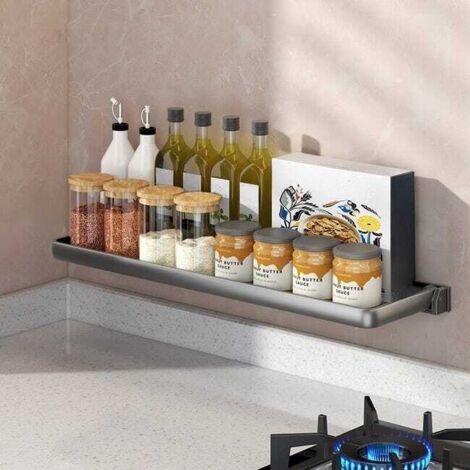 Estantería de cocina, especiero, plegable, 50×12,7×3 cm - Almacenamiento de cocina sin taladrar, para especias, multifuncional - Gris