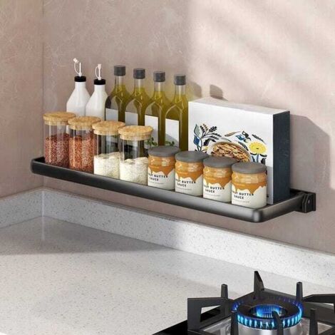 Estantería de cocina, especiero, plegable, 50×12,7×3 cm - Almacenamiento de cocina sin taladrar, para especias, multifuncional - Negro