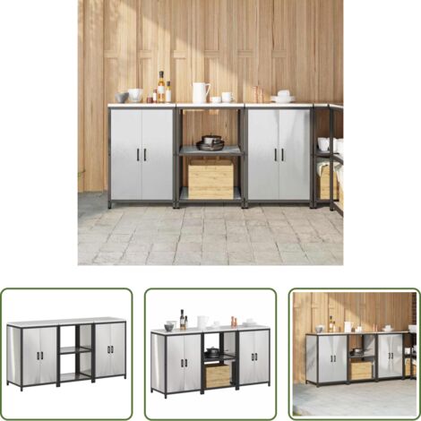 Estantería de cocina -  Juego de Almacenamiento de Cocina con estante 3 pcs Plateado