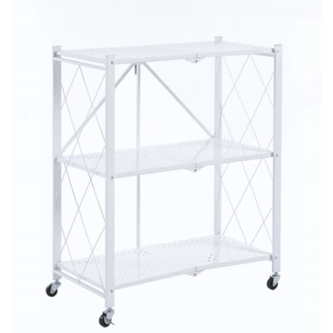 Estantería de cocina móvil blanca plegable de metal con 3 estantes y clavijas FURNITEX